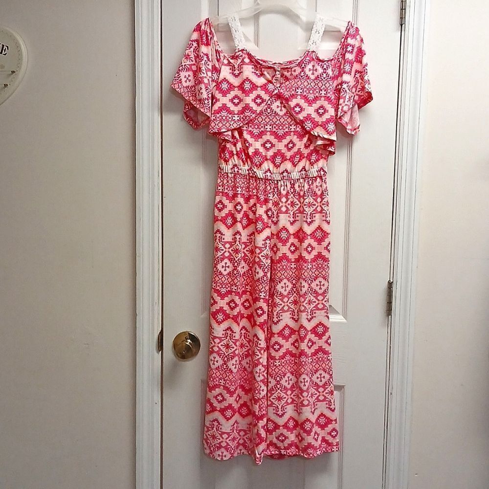 ONE STEP UP Aztec Print Girls Cold Shoulder On/Off JUMPSUIT. Size M (10/12)